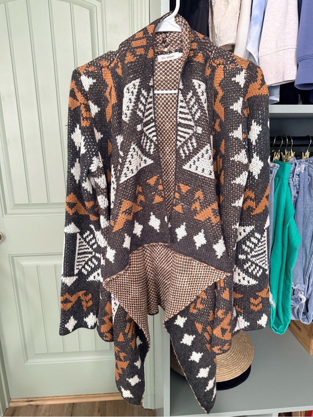 Blu Pepper Mixed Pattern Open-Front Cardigan Sweater